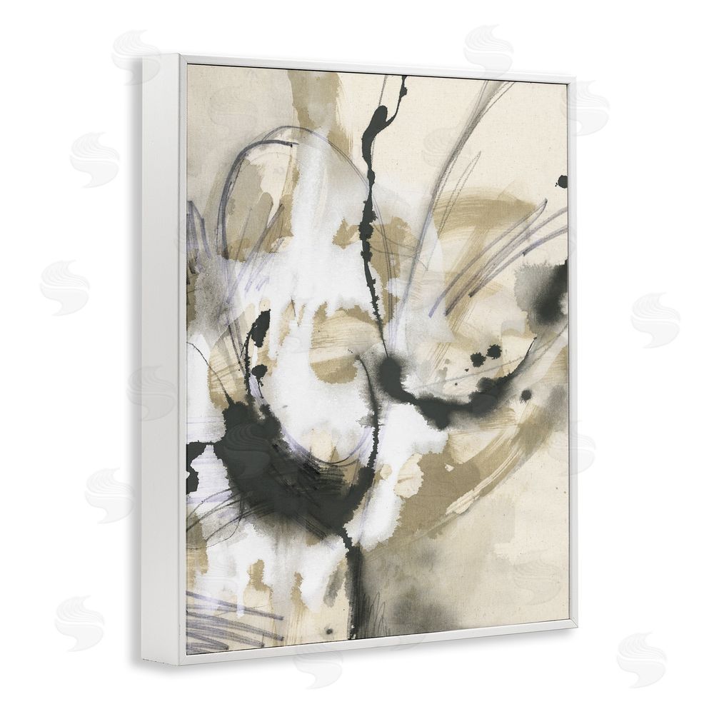 June Erica Vess Fluid Black & Beige Abstract White Framed Giclee Wall Art Print