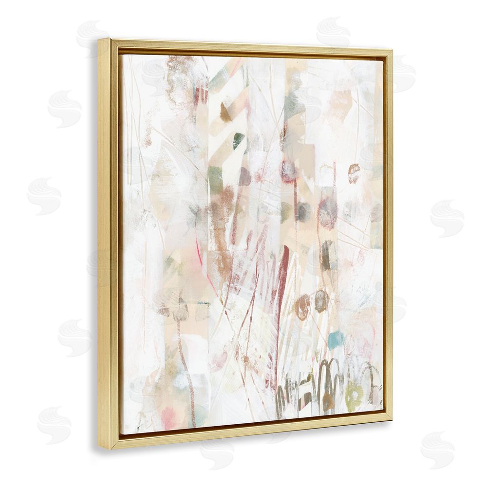 June Erica Vess Soft Neutral Pattern Gold Floating Frame Canvas Wall Art Print