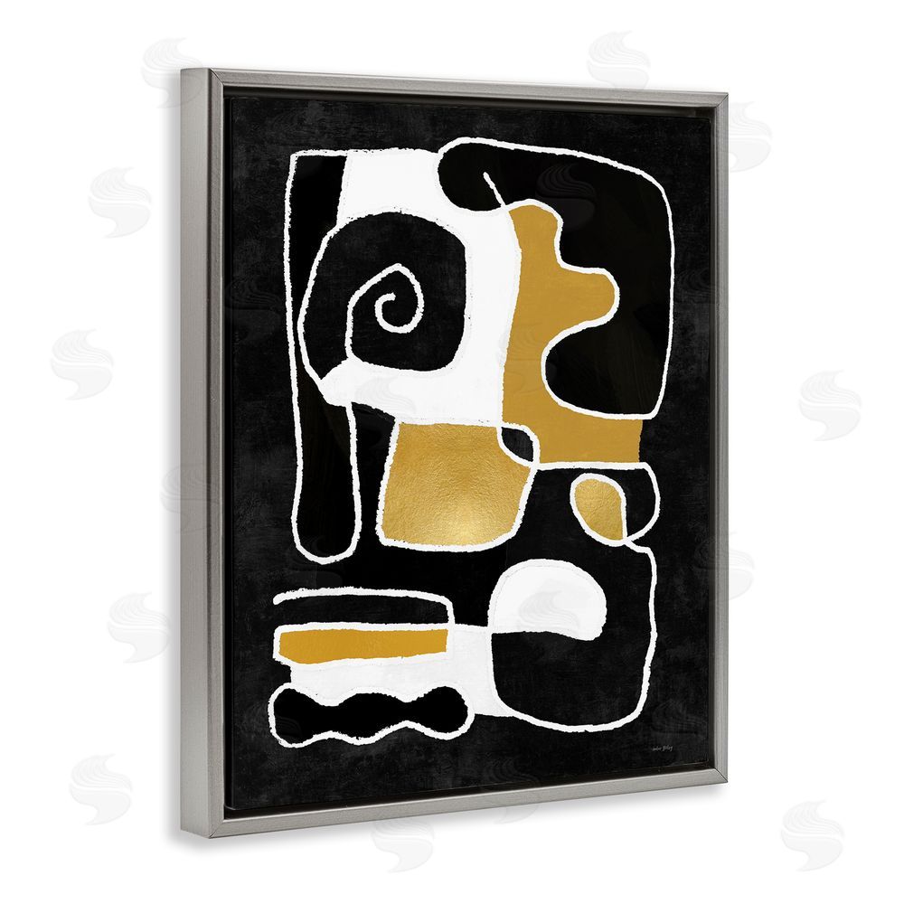 Amber Sterling Black & Glam Squiggles Grey Floating Frame Canvas Wall Art Print