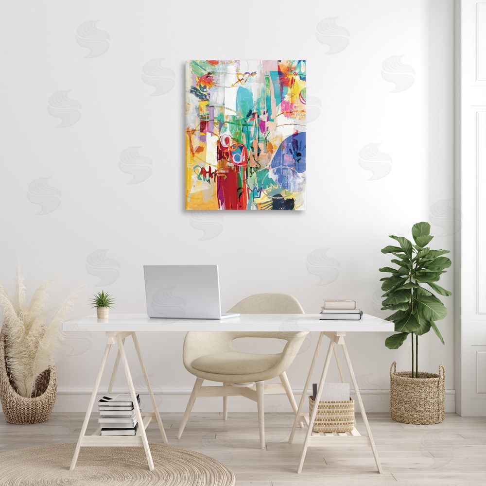 Amber Sterling Expressive Collage Abstraction Canvas Wall Art Print in Room