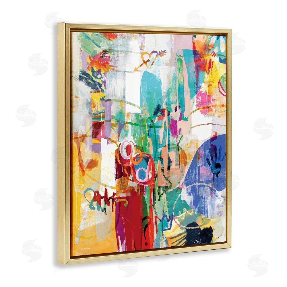 Amber Sterling Expressive Collage Abstraction Gold Floating Frame Canvas Wall Art Print