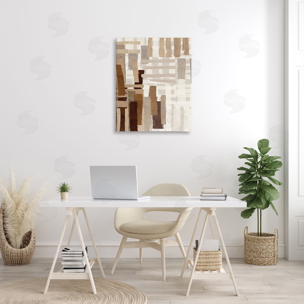 Amber Sterling Brown Crosshatched Pattern Canvas Wall Art Print in Room