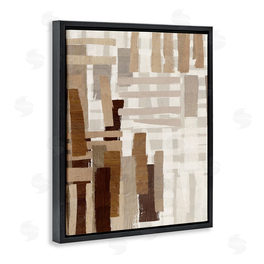 Amber Sterling Brown Crosshatched Pattern Black Floating Frame Canvas Wall Art Print