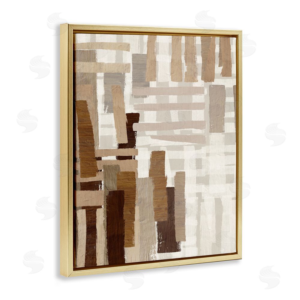 Amber Sterling Brown Crosshatched Pattern Gold Floating Frame Canvas Wall Art Print
