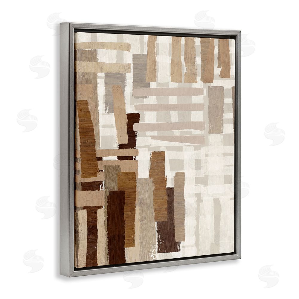Amber Sterling Brown Crosshatched Pattern Grey Floating Frame Canvas Wall Art Print