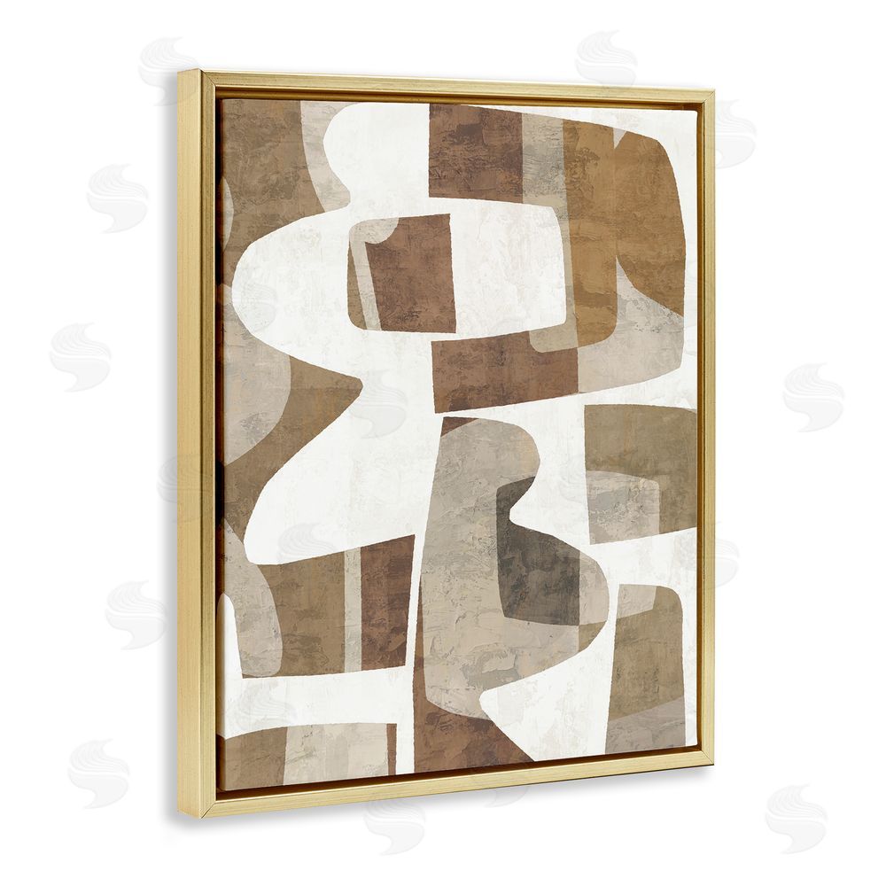 Amber Sterling Wavy Southwestern Shapes Gold Floating Frame Canvas Wall Art Print