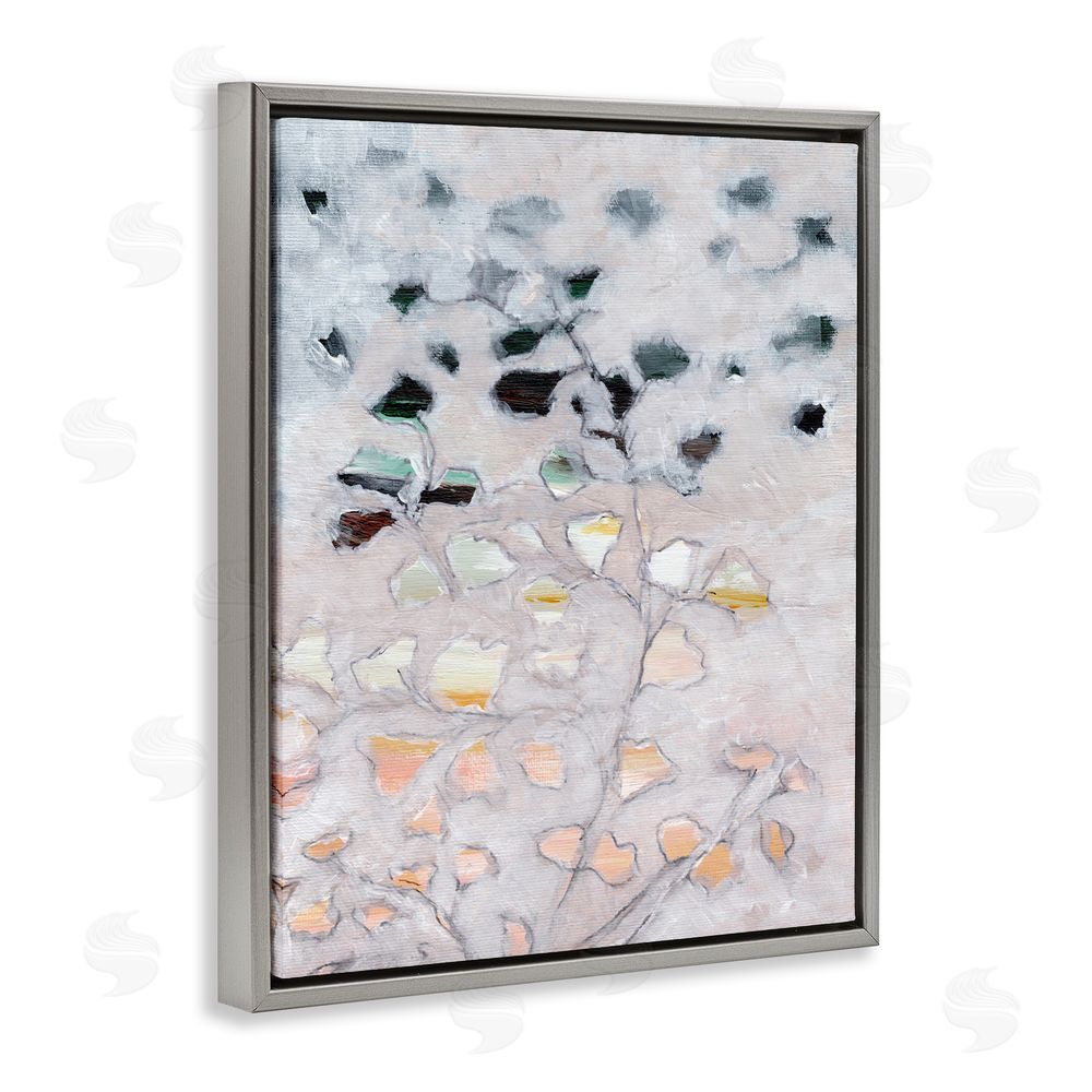 Nikita Jariwala Pastel Ombre Plant Leaves Grey Floating Frame Canvas Wall Art Print