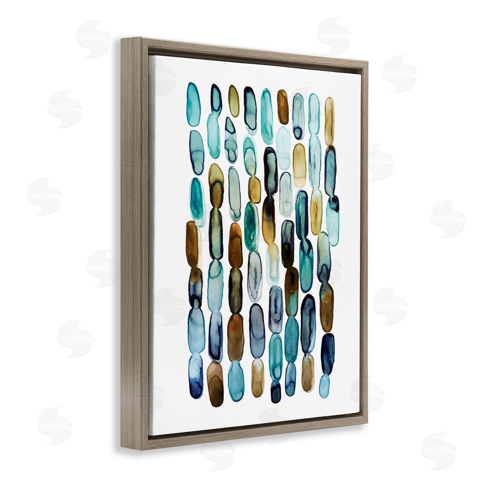 Lisa Nohren Blue Oblong Shapes Pattern Brown Floating Frame Canvas Wall Art Print
