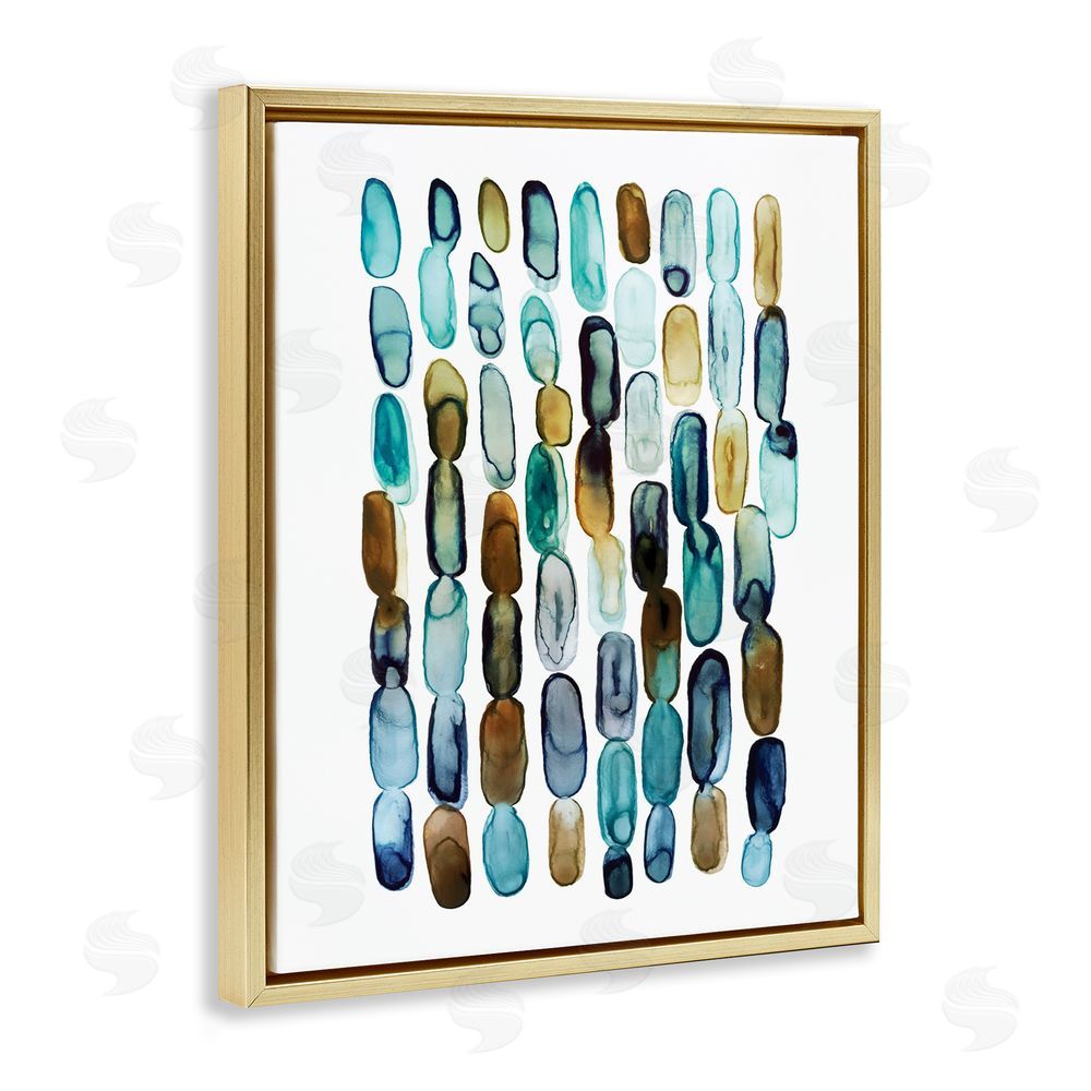 Lisa Nohren Blue Oblong Shapes Pattern Gold Floating Frame Canvas Wall Art Print