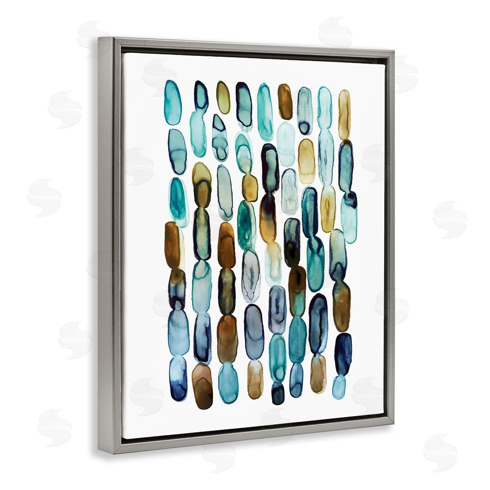 Lisa Nohren Blue Oblong Shapes Pattern Grey Floating Frame Canvas Wall Art Print
