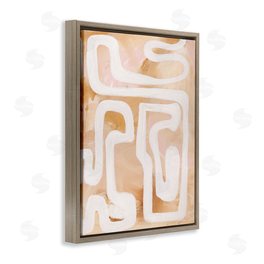 Design Fabrikken Muted Abstract Squiggle Brown Floating Frame Canvas Wall Art Print