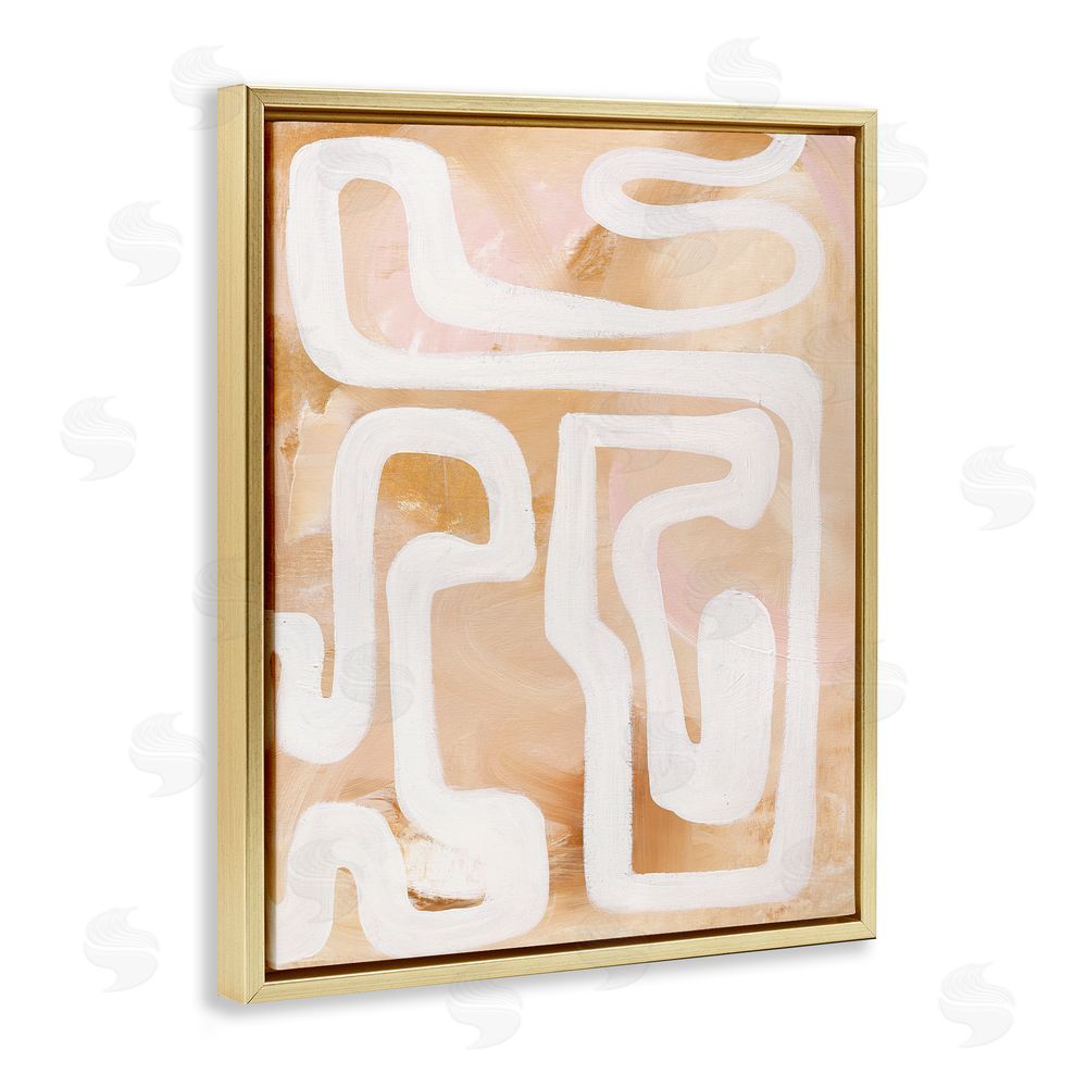 Design Fabrikken Muted Abstract Squiggle Gold Floating Frame Canvas Wall Art Print