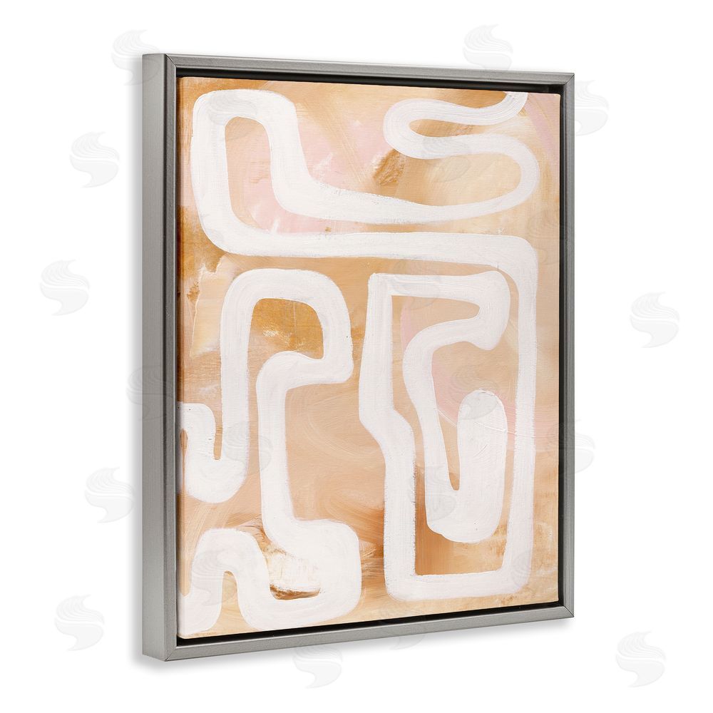 Design Fabrikken Muted Abstract Squiggle Grey Floating Frame Canvas Wall Art Print