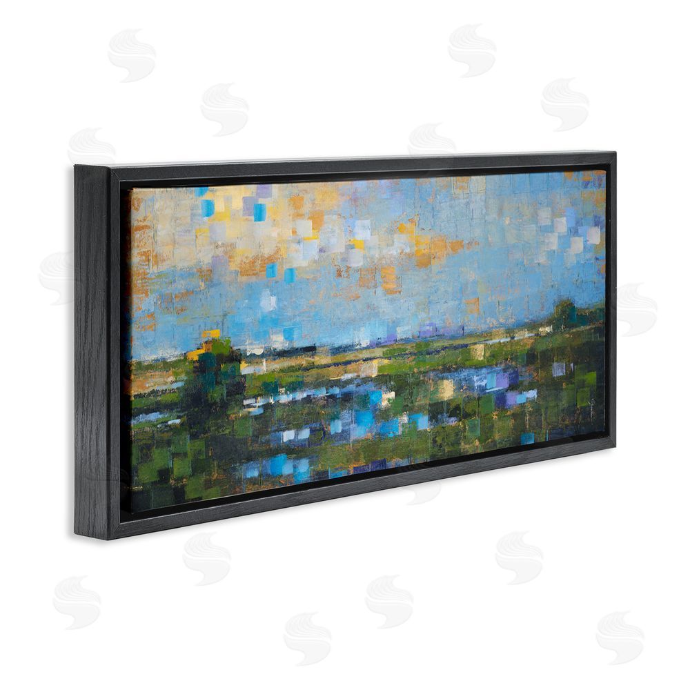 Liz Jardine Brushed River Landscape Black Floating Frame Canvas Wall Art Print