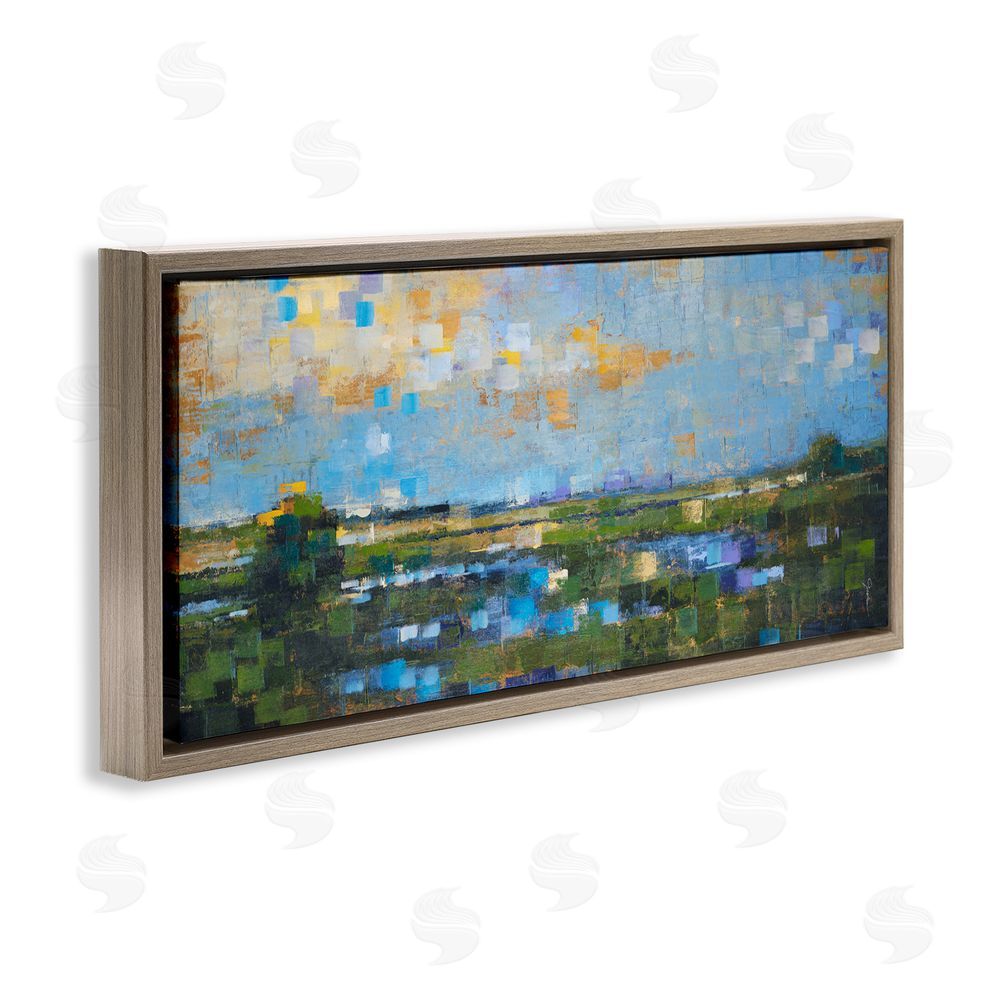 Liz Jardine Brushed River Landscape Brown Floating Frame Canvas Wall Art Print
