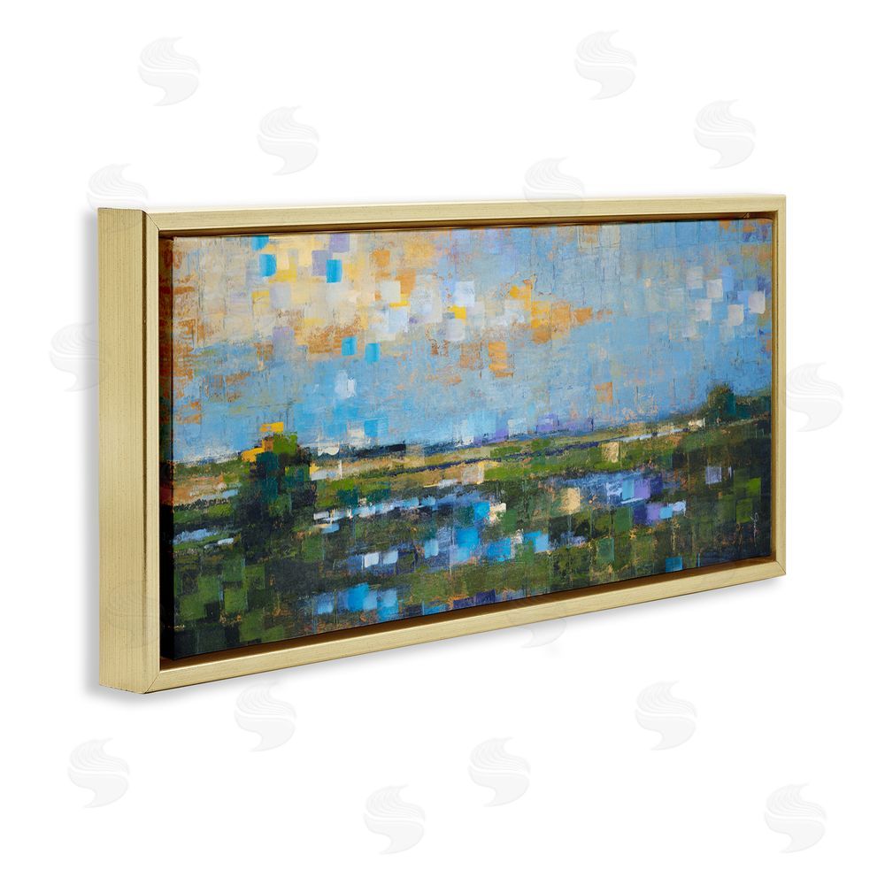 Liz Jardine Brushed River Landscape Gold Floating Frame Canvas Wall Art Print