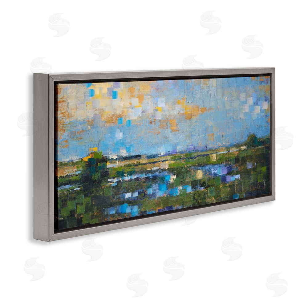 Liz Jardine Brushed River Landscape Grey Floating Frame Canvas Wall Art Print