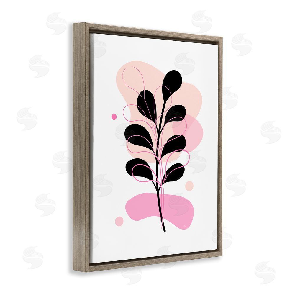 Martina Pavlova Abstract Pink Fern Leaf Brown Floating Frame Canvas Wall Art Print