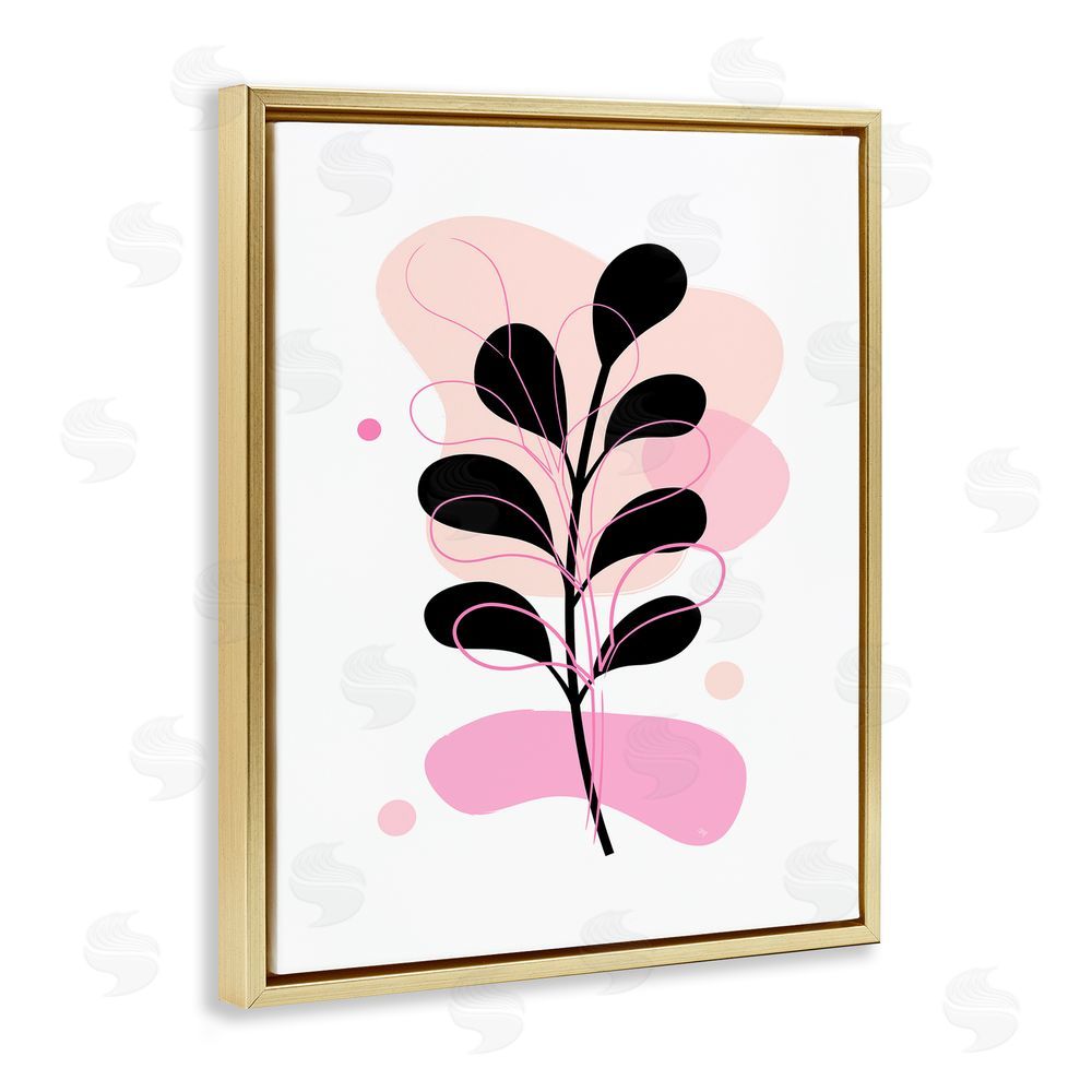 Martina Pavlova Abstract Pink Fern Leaf Gold Floating Frame Canvas Wall Art Print