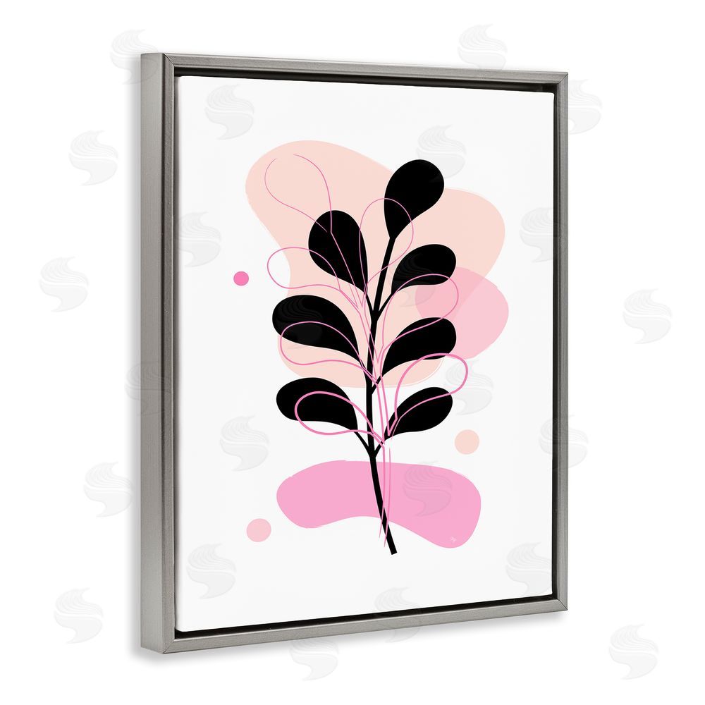 Martina Pavlova Abstract Pink Fern Leaf Grey Floating Frame Canvas Wall Art Print