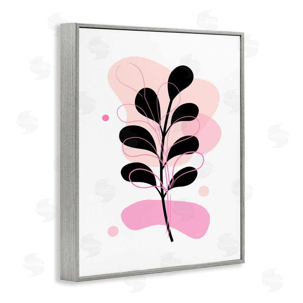 Martina Pavlova Abstract Pink Fern Leaf Gray Framed Giclee Wall Art Print