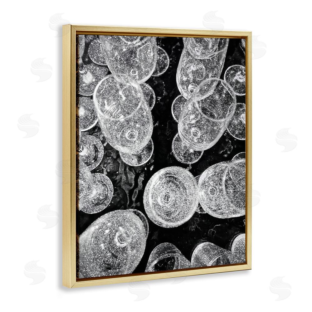 Stupell Studio Glitzy Wine Glasses Gold Floating Frame Canvas Wall Art Print