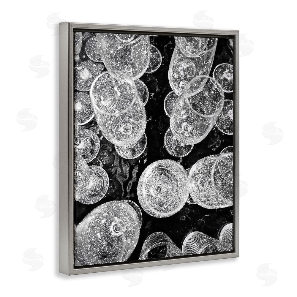 Stupell Studio Glitzy Wine Glasses Grey Floating Frame Canvas Wall Art Print