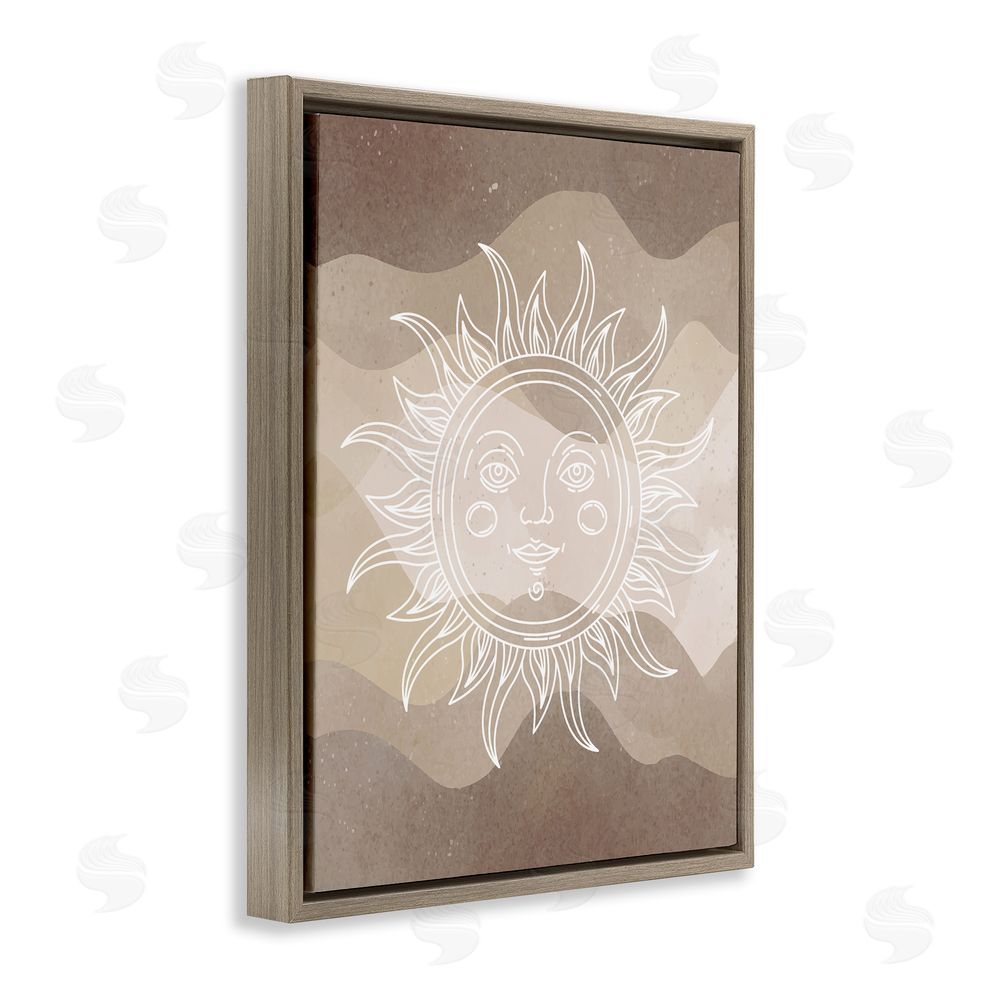 Stupell Studio Boho Celestial Sun Brown Floating Frame Canvas Wall Art Print