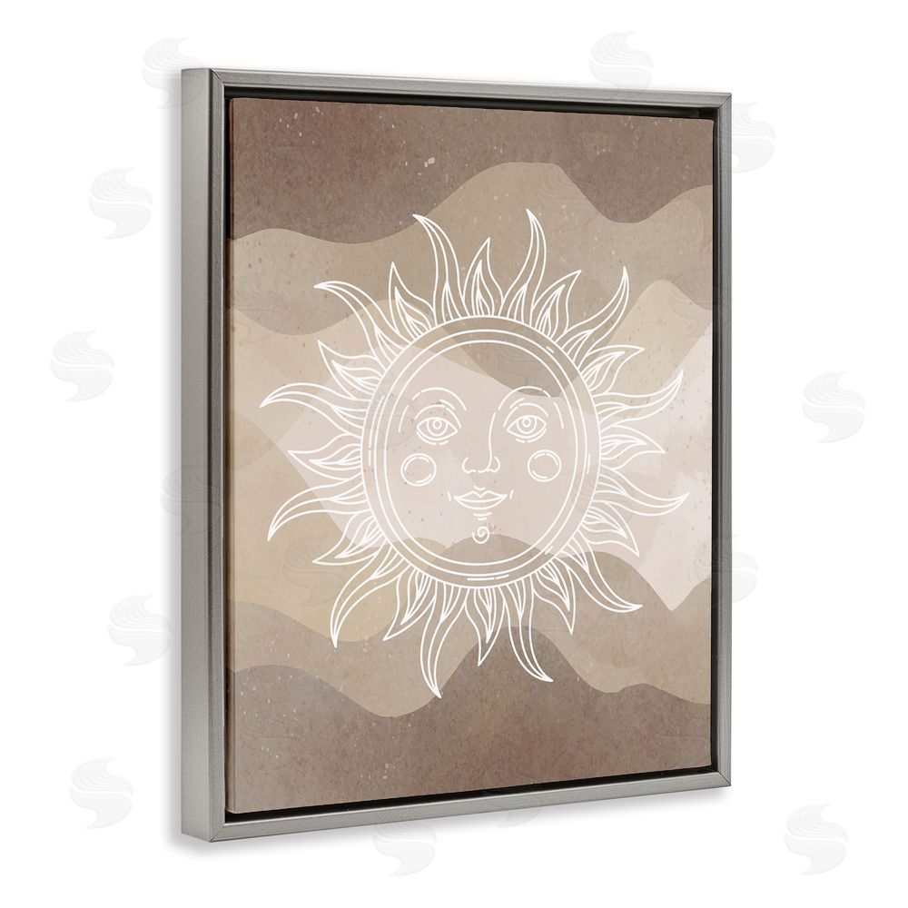Stupell Studio Boho Celestial Sun Grey Floating Frame Canvas Wall Art Print