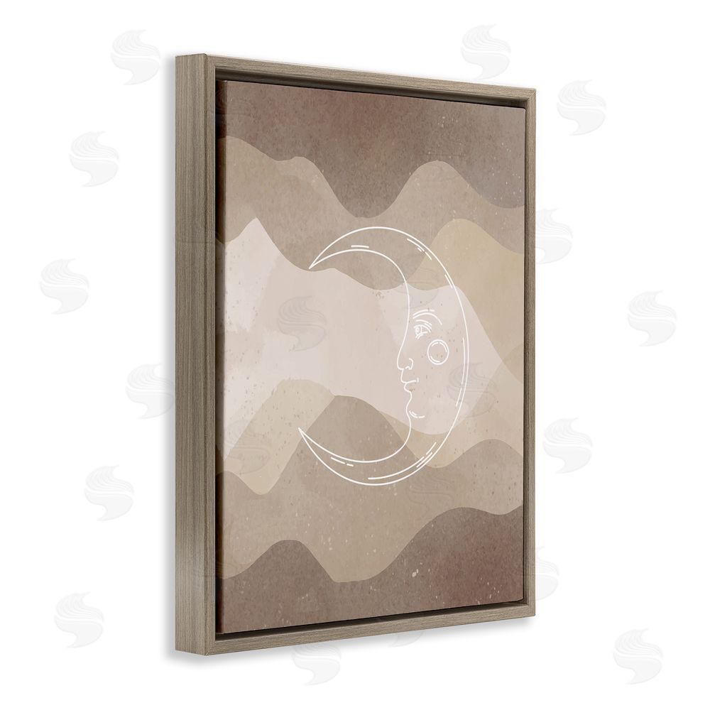Stupell Studio Boho Celestial Moon Brown Floating Frame Canvas Wall Art Print