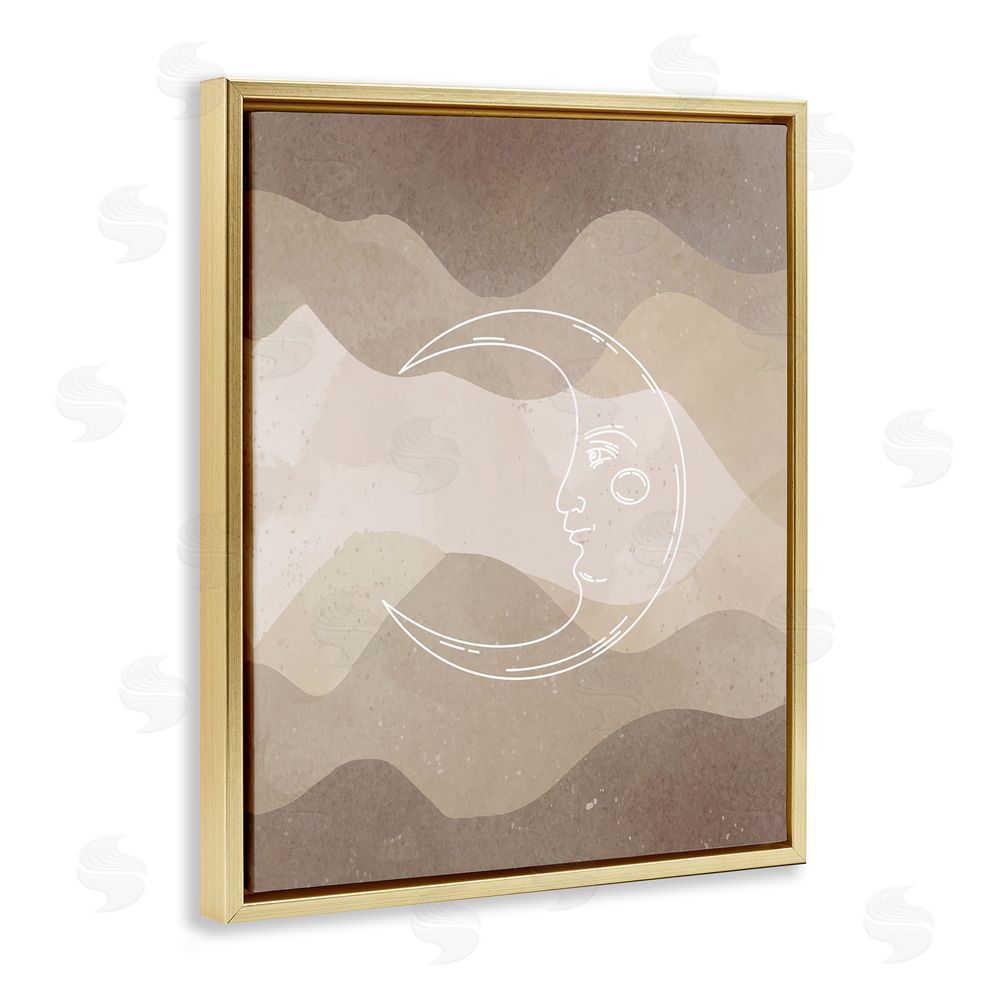 Stupell Studio Boho Celestial Moon Gold Floating Frame Canvas Wall Art Print