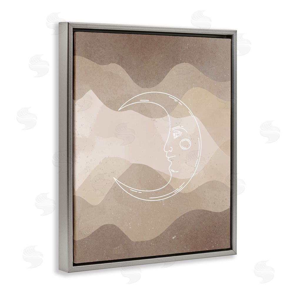 Stupell Studio Boho Celestial Moon Grey Floating Frame Canvas Wall Art Print