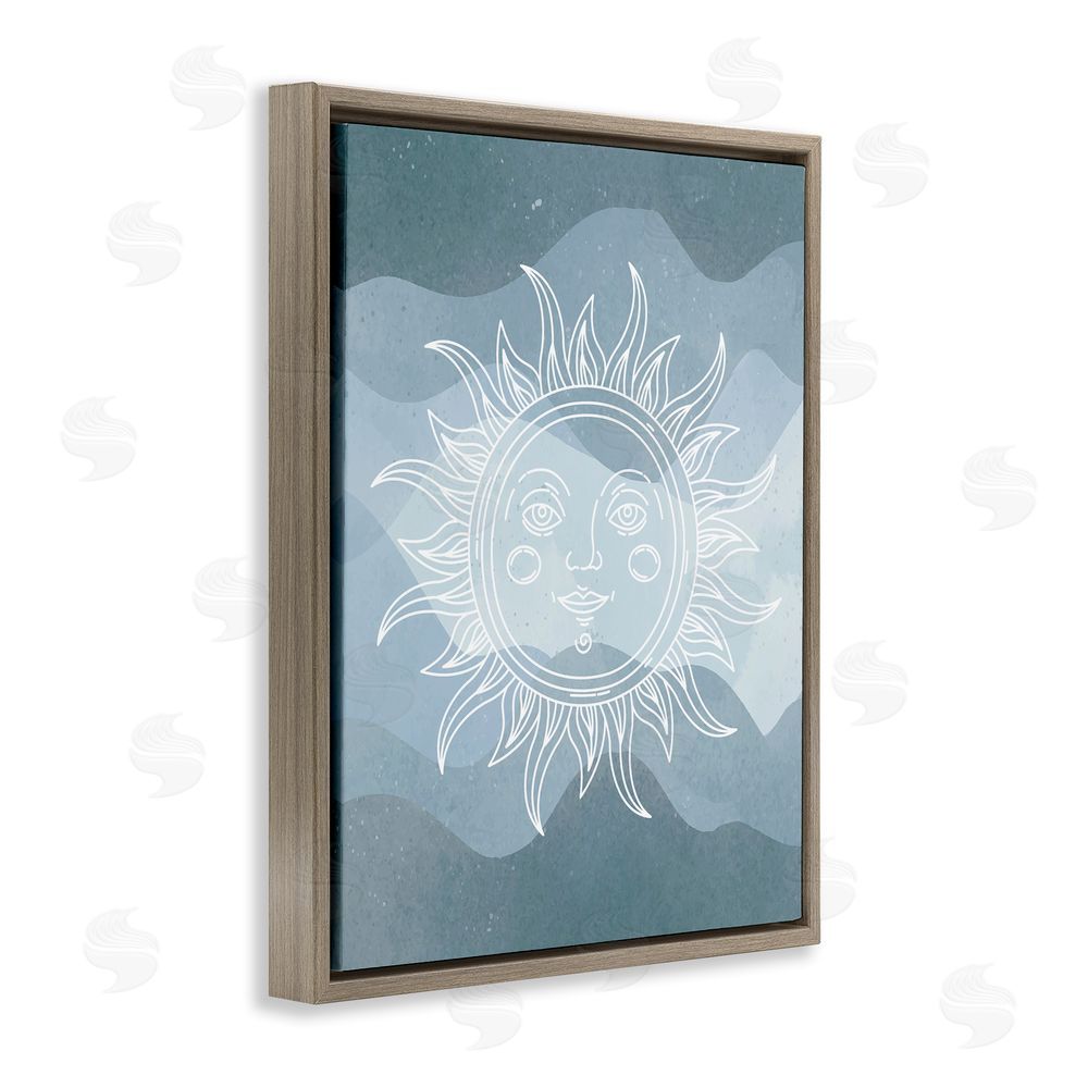 Stupell Studio Blue Astral Sun Brown Floating Frame Canvas Wall Art Print