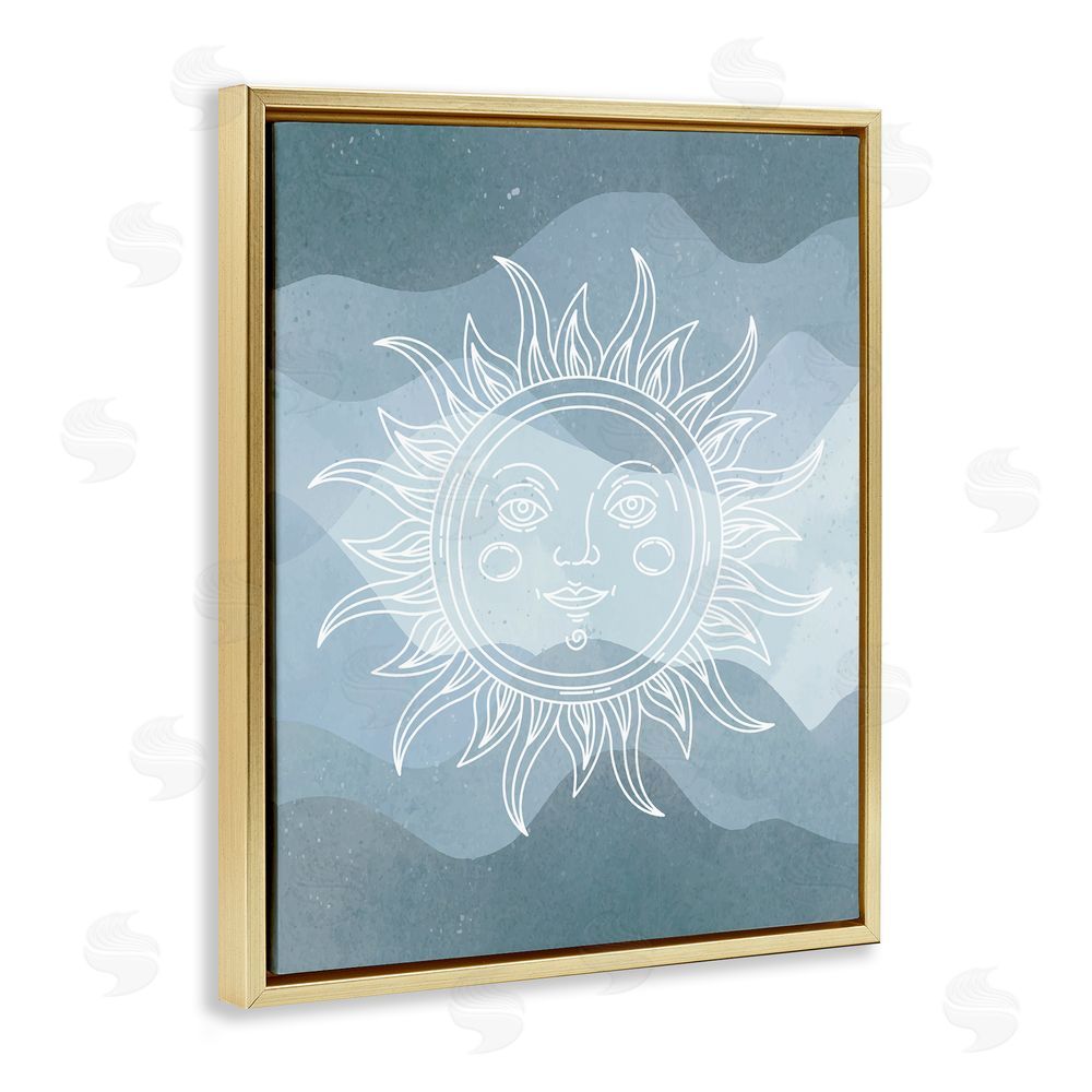 Stupell Studio Blue Astral Sun Gold Floating Frame Canvas Wall Art Print