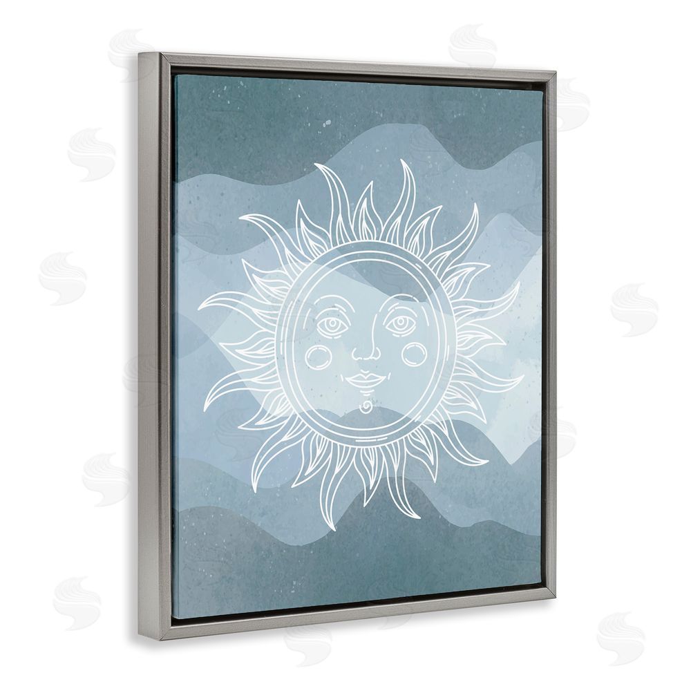 Stupell Studio Blue Astral Sun Grey Floating Frame Canvas Wall Art Print