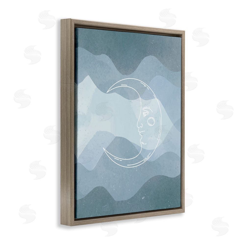 Stupell Studio Blue Astral Moon Brown Floating Frame Canvas Wall Art Print