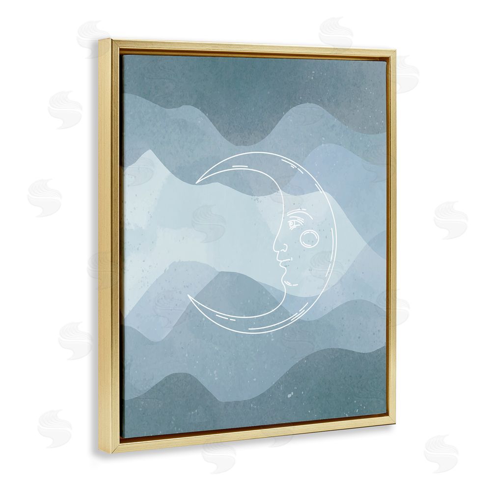 Stupell Studio Blue Astral Moon Gold Floating Frame Canvas Wall Art Print