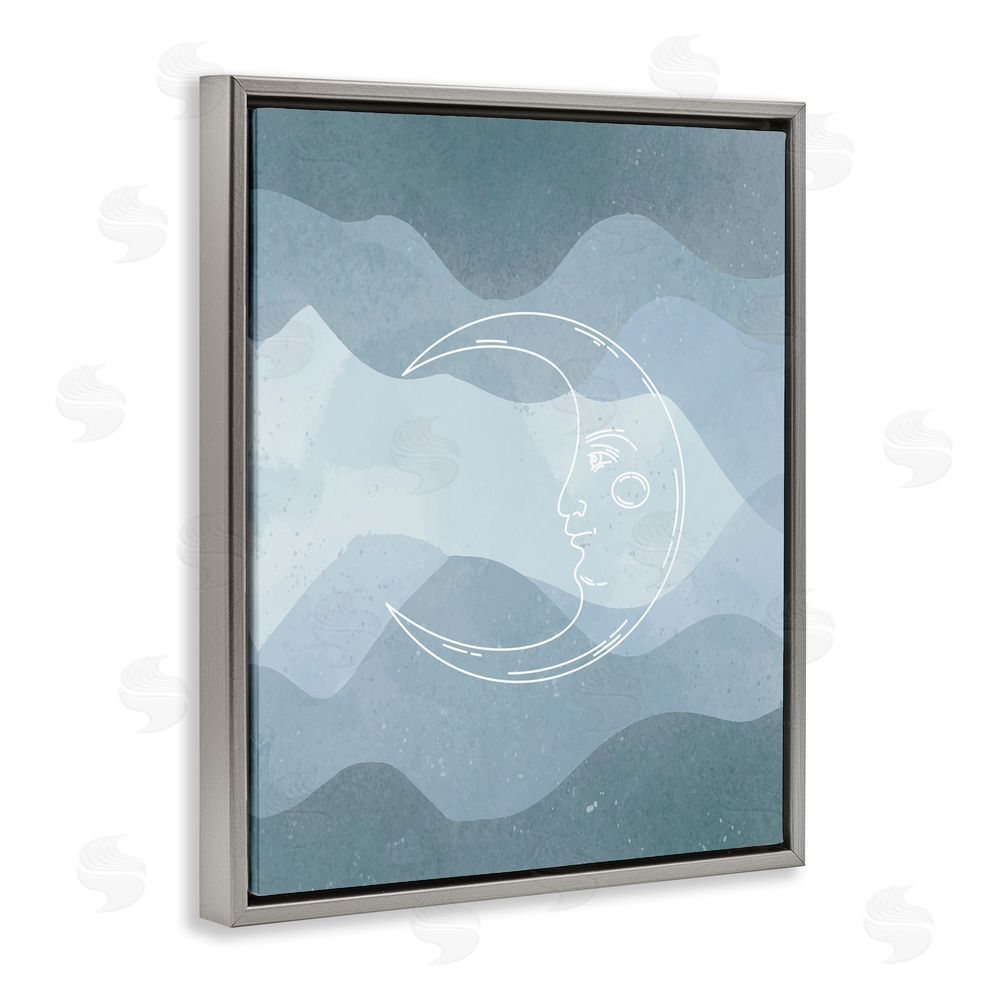 Stupell Studio Blue Astral Moon Grey Floating Frame Canvas Wall Art Print