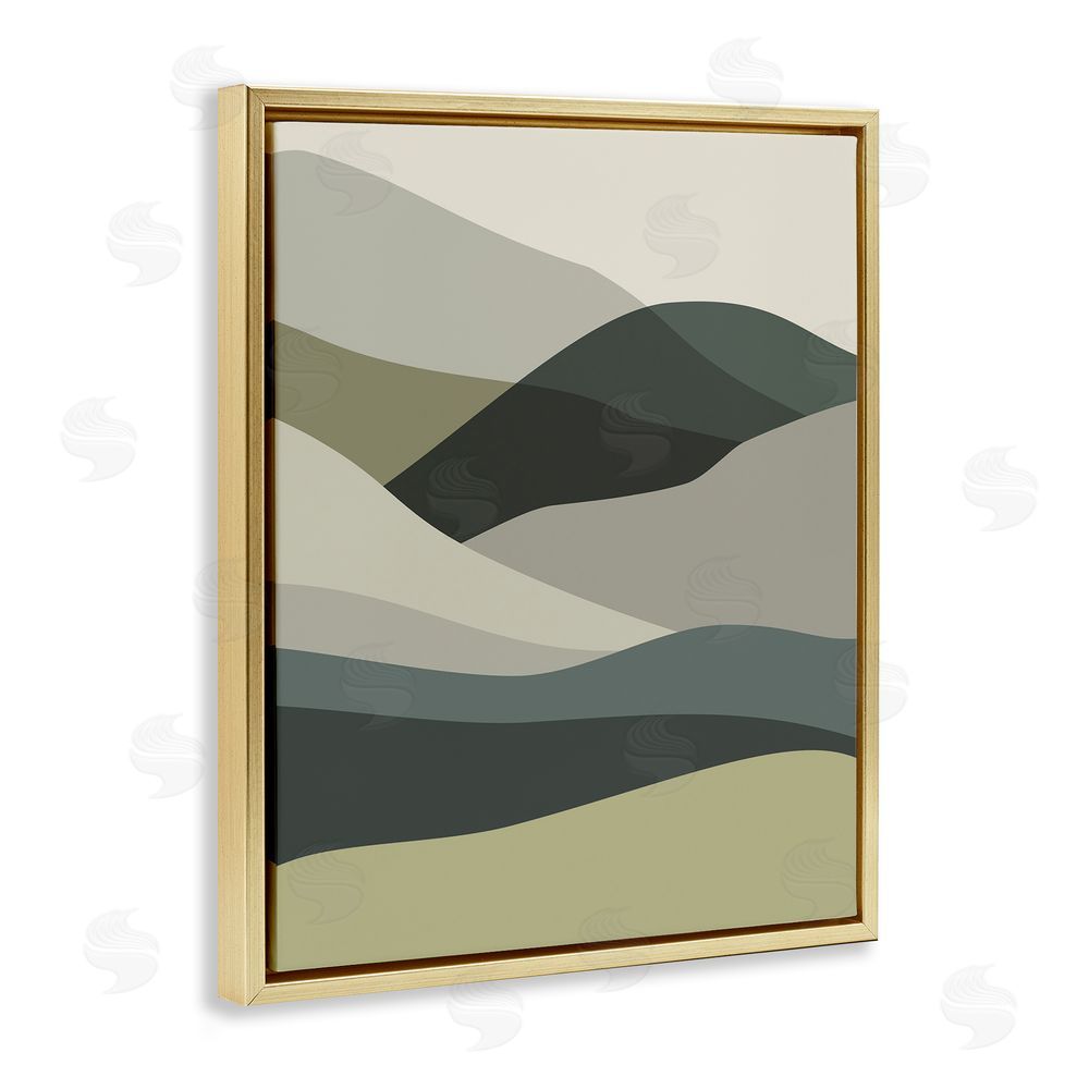 Stupell Studio Abstract Alternating Hills Gold Floating Frame Canvas Wall Art Print