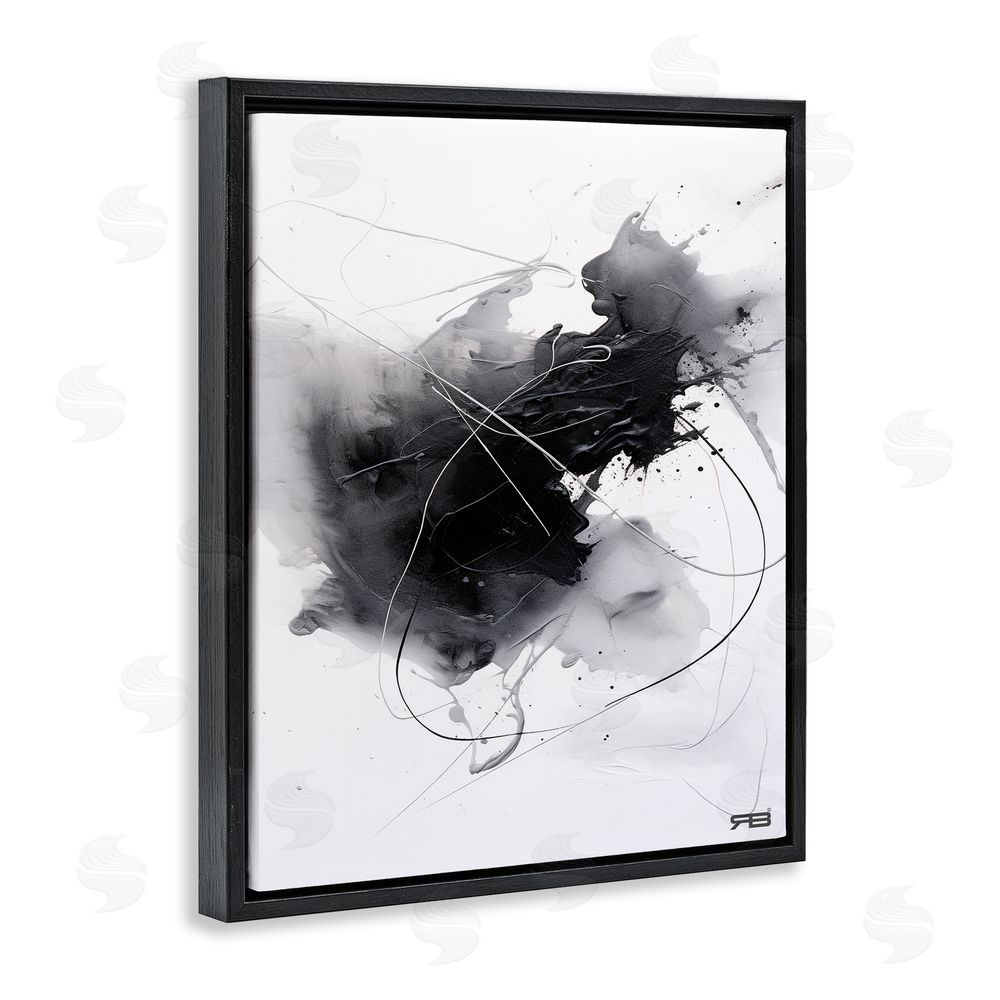 RB Contemporary Watercolor Smear Black Floating Frame Canvas Wall Art Print