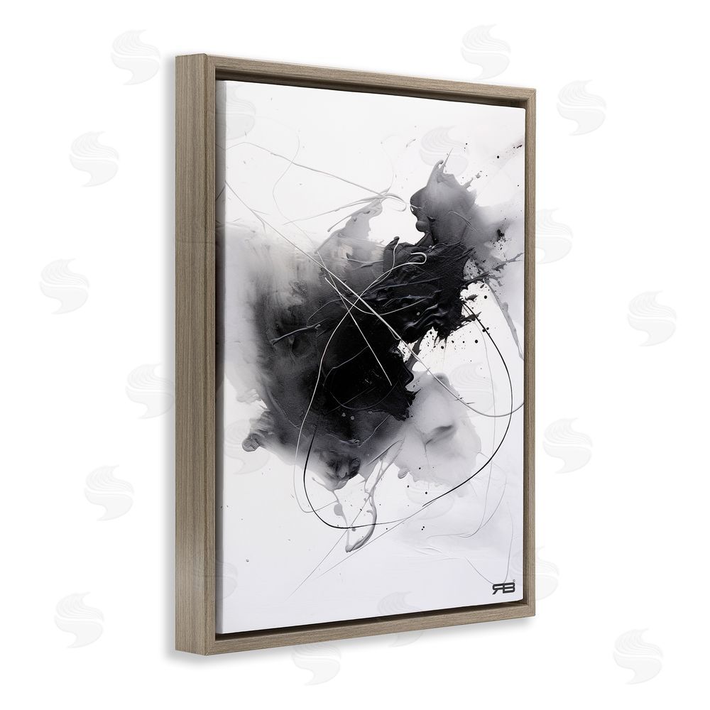 RB Contemporary Watercolor Smear Brown Floating Frame Canvas Wall Art Print