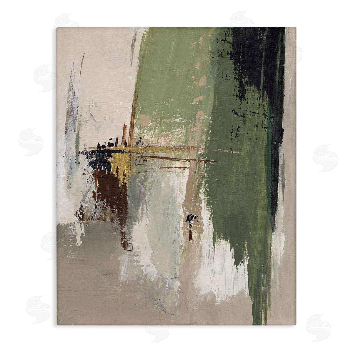 Patricia Pinto Green & Tan Brush Strokes Stretched Canvas Wall Art Print