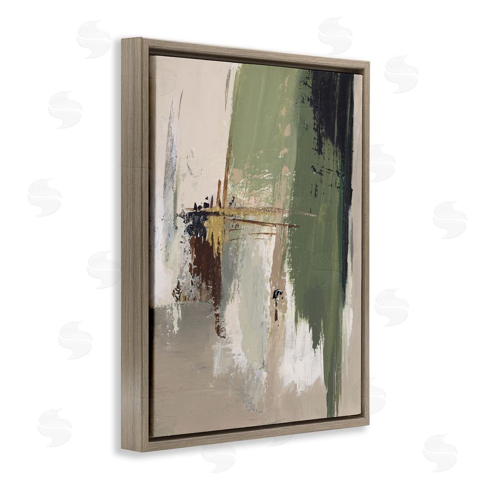 Patricia Pinto Green & Tan Brush Strokes Brown Floating Frame Canvas Wall Art Print