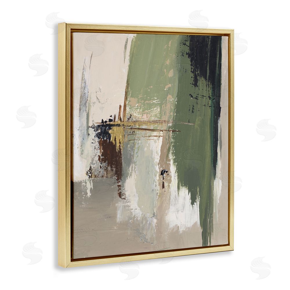 Patricia Pinto Green & Tan Brush Strokes Gold Floating Frame Canvas Wall Art Print