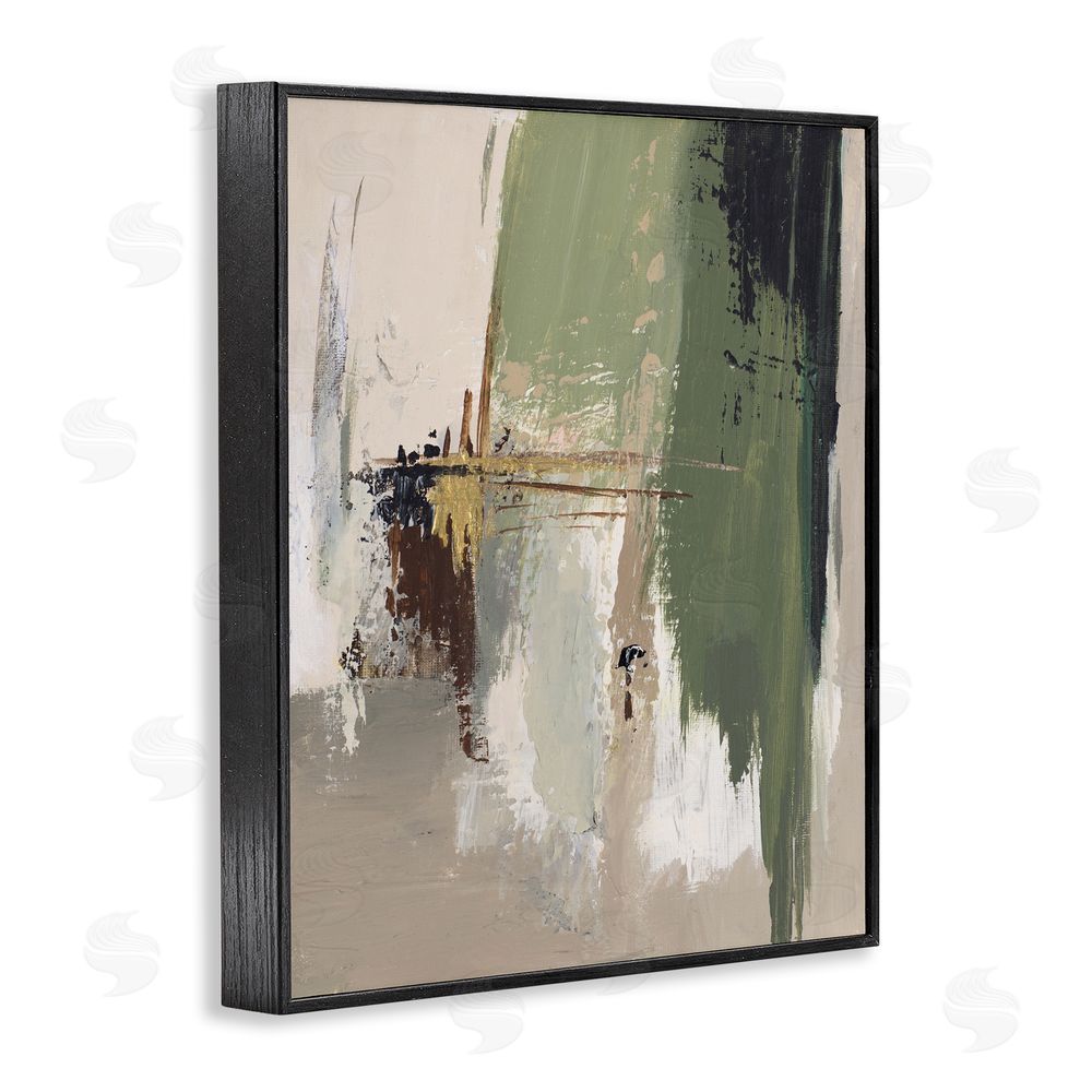 Patricia Pinto Green & Tan Brush Strokes Black Framed Giclee Wall Art Print