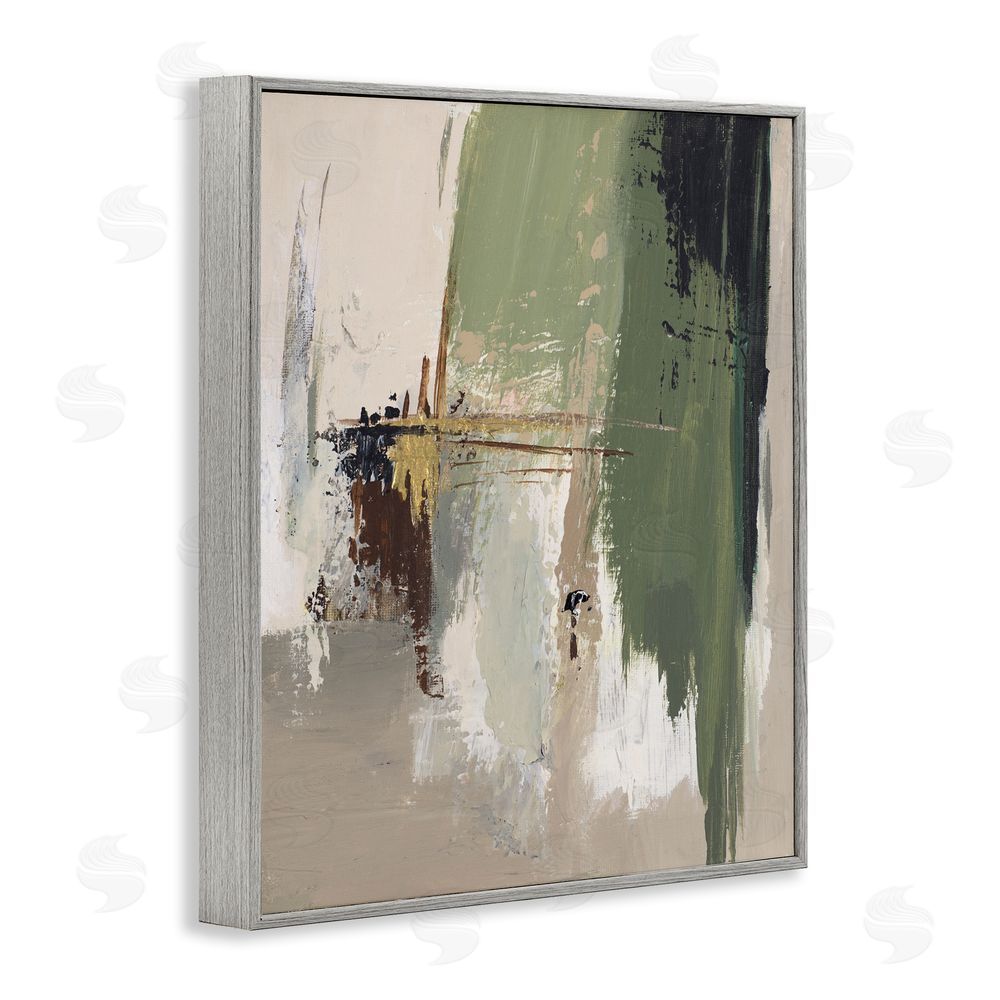 Patricia Pinto Green & Tan Brush Strokes Gray Framed Giclee Wall Art Print