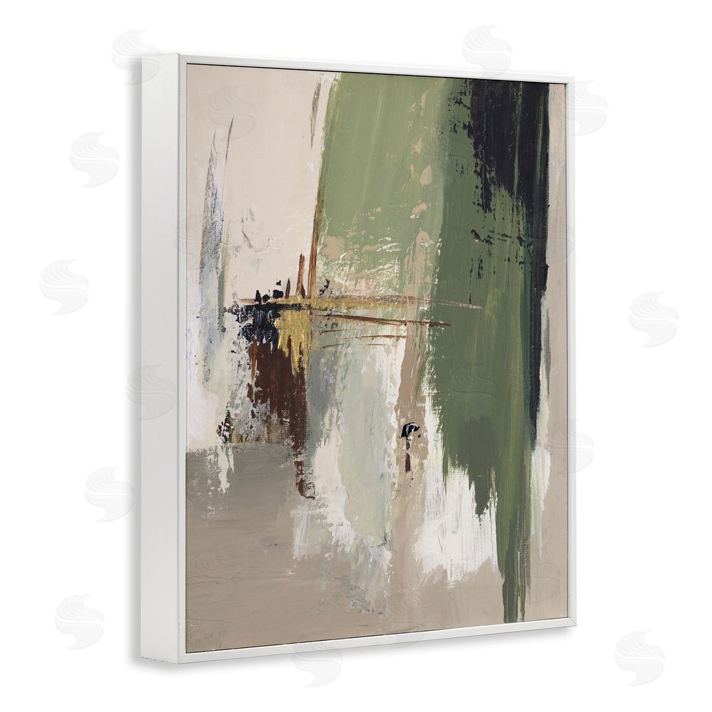 Patricia Pinto Green & Tan Brush Strokes White Framed Giclee Wall Art Print