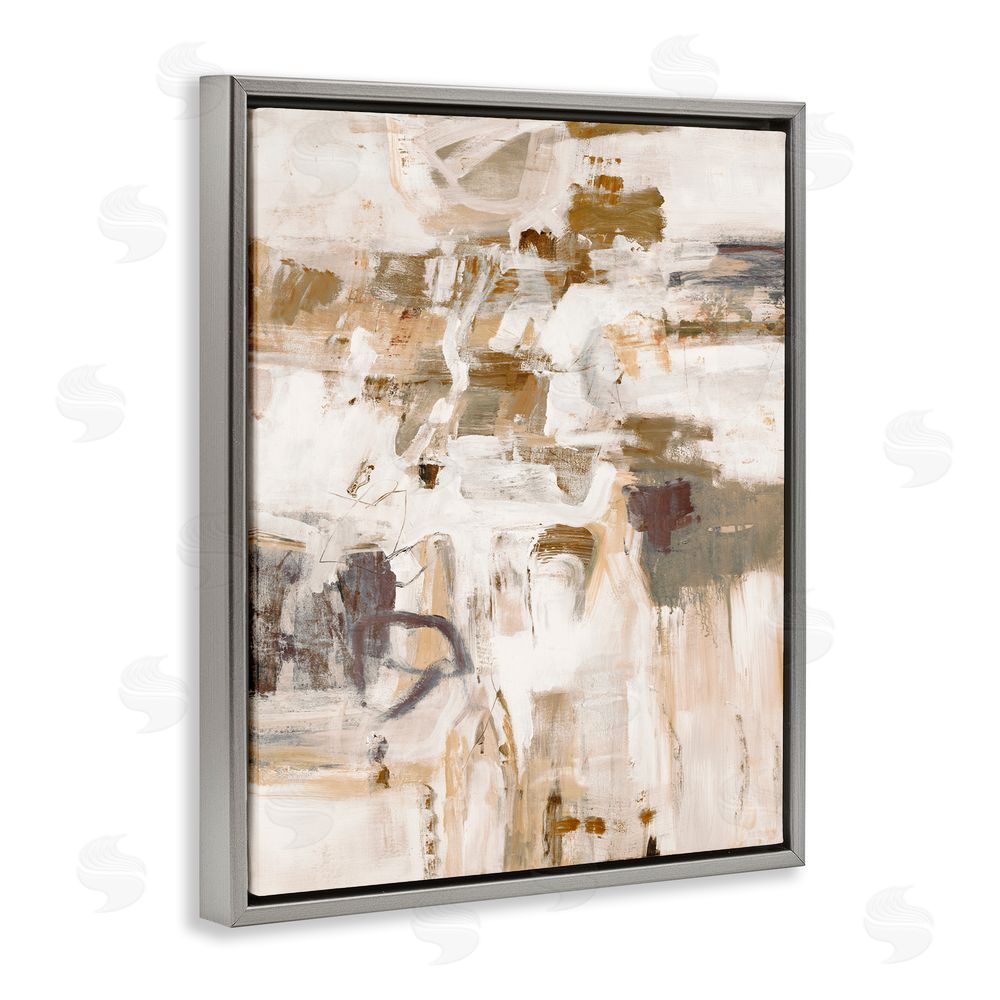 Lisa Ridgers Beige Abstract Pattern Grey Floating Frame Canvas Wall Art Print