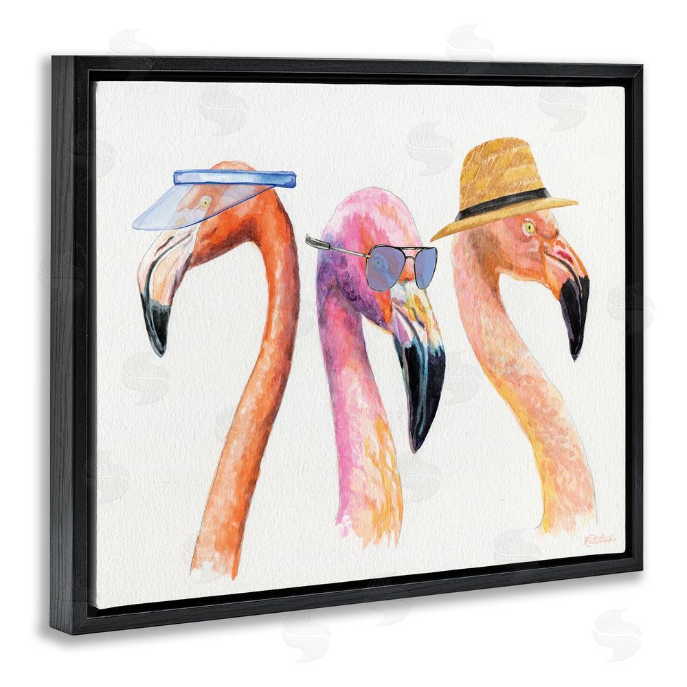 Jennifer Redstreake Summer Flamingo Fashion Black Floating Frame Canvas Wall Art Print