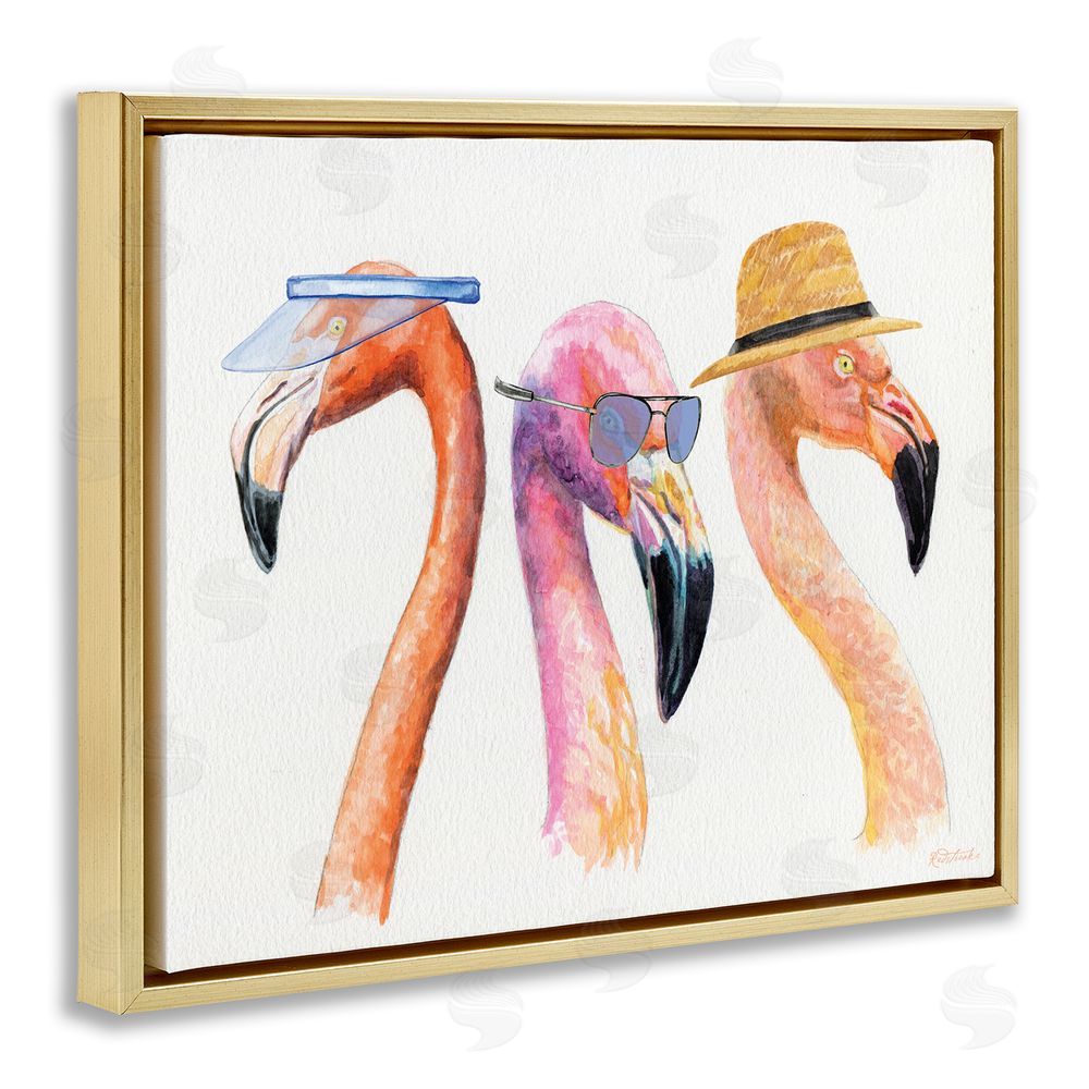 Jennifer Redstreake Summer Flamingo Fashion Gold Floating Frame Canvas Wall Art Print